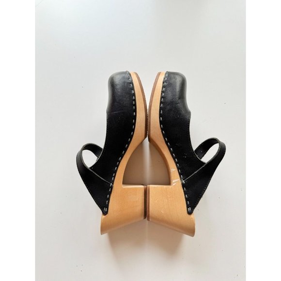 SWEDISH HASBEENS Black Leather Mary Jane Clog Sandals Mules Pumps, Size 37 - Picture 10 of 14